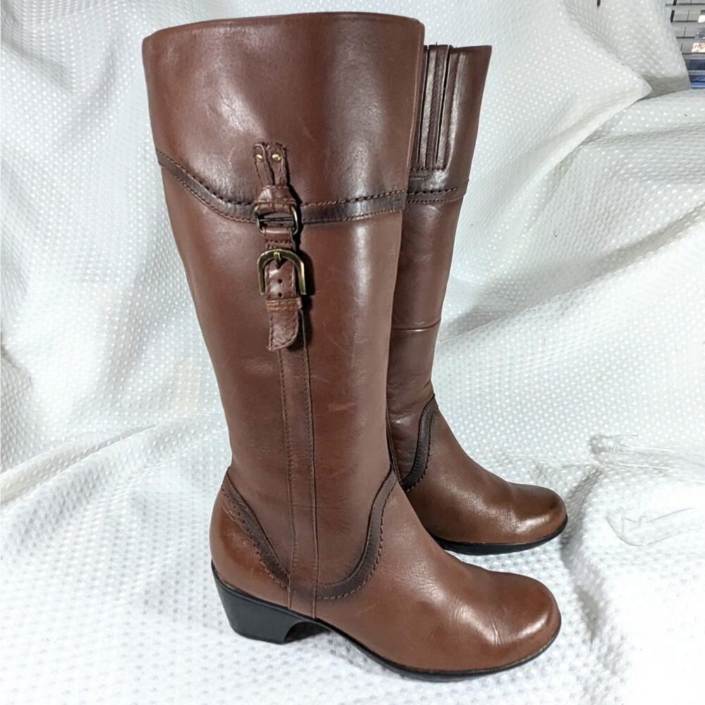 Clarks Brown Leather Mid-Calf Heeled Boots